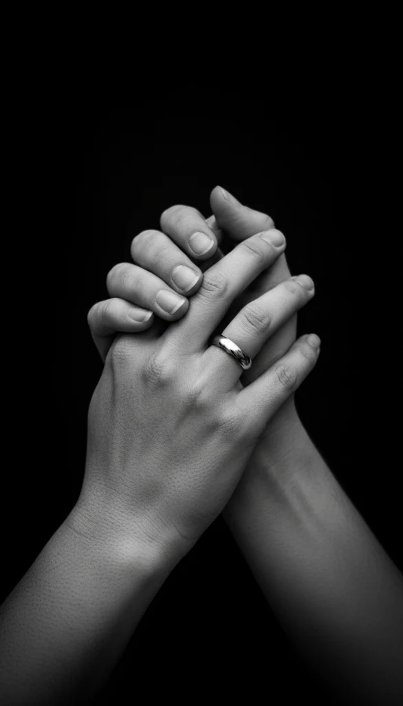 Mãos do casal com aliança